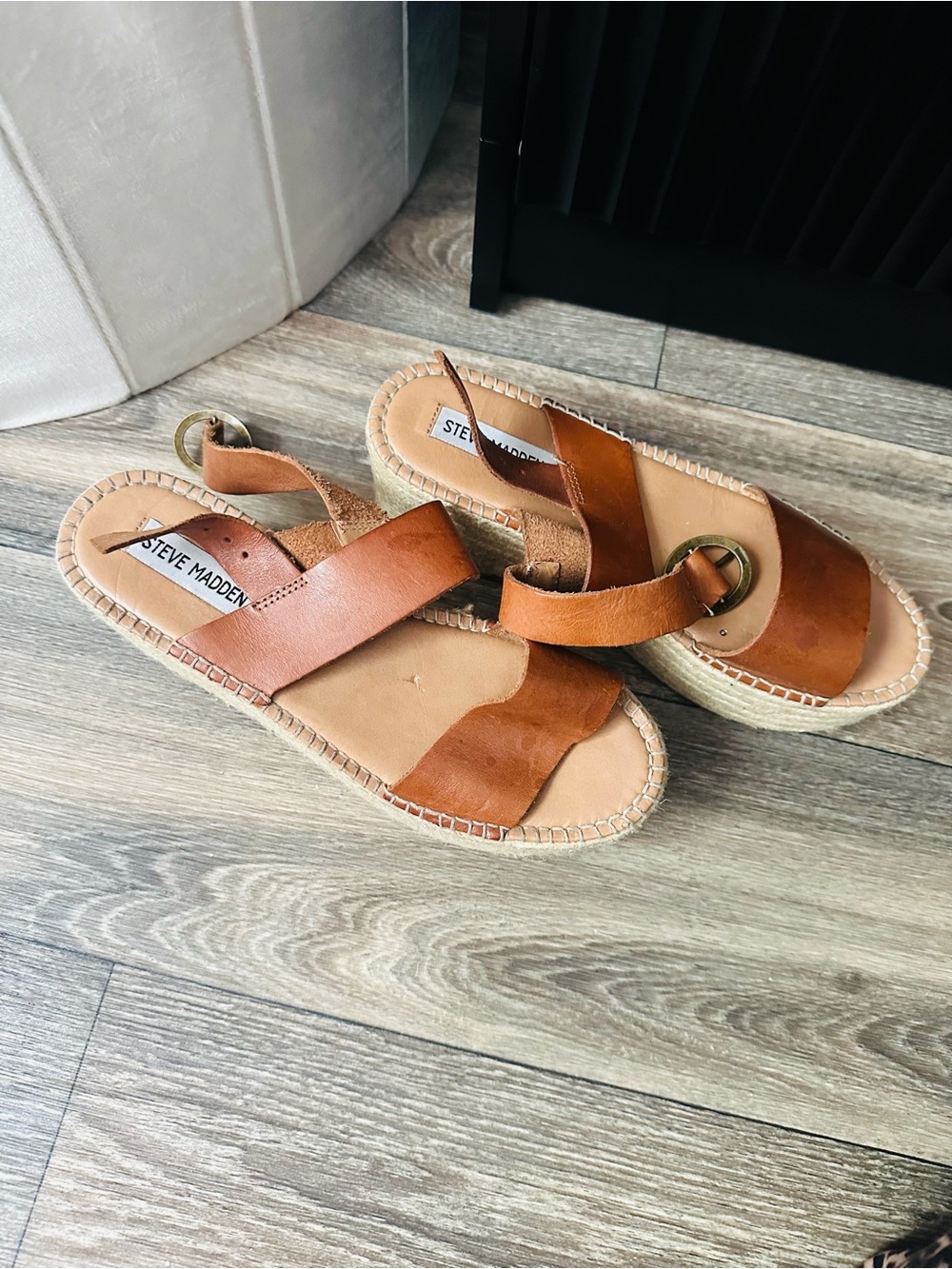 Steve Madden Brown Leather Espadrille Slide Sandals - Women's